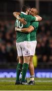 18 March 2017; Simon Zebo, right, and Jonathan Sexton of Ireland celebrate after the RBS Six Nations Rugby Championship match between Ireland and England at the Aviva Stadium in Lansdowne Road, Dublin. Photo by Stephen McCarthy/Sportsfile