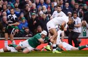 18 March 2017; Jonathan Joseph of England is tackled by Rory Best of Ireland during the RBS Six Nations Rugby Championship match between Ireland and England at the Aviva Stadium in Lansdowne Road, Dublin. Photo by Sam Barnes/Sportsfile