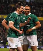 18 March 2017; Ireland players Jonathan Sexton, left, and Simon Zebo celebrate after the RBS Six Nations Rugby Championship match between Ireland and England at the Aviva Stadium in Lansdowne Road, Dublin. Photo by Brendan Moran/Sportsfile