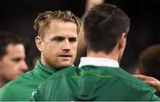 18 March 2017; Jamie Heaslip of Ireland speaks to Jonathan Sexton after the RBS Six Nations Rugby Championship match between Ireland and England at the Aviva Stadium in Lansdowne Road, Dublin. Photo by Brendan Moran/Sportsfile