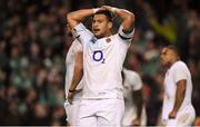 18 March 2017; Nathan Hughes of England reacts to the final whistle of the RBS Six Nations Rugby Championship match between Ireland and England at the Aviva Stadium in Lansdowne Road, Dublin. Photo by Brendan Moran/Sportsfile
