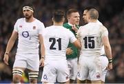 18 March 2017; Andrew Conway of Ireland tussles with Mike Brown of England during the RBS Six Nations Rugby Championship match between Ireland and England at the Aviva Stadium in Lansdowne Road, Dublin. Photo by Brendan Moran/Sportsfile