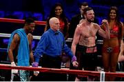 18 March 2017; Andy Lee, right, is announced victorious over KeAndrae Leatherwood following their middleweight bout at Madison Square Garden in New York, USA. Photo by Ramsey Cardy/Sportsfile