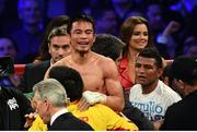 18 March 2017; Srisaket Sor Rungvisai, left, celebrates after defeating Roman Gonzalez in their WBC Super Flyweight World Championship bout at Madison Square Garden in New York, USA. Photo by Ramsey Cardy/Sportsfile