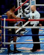 18 March 2017; Daniel Jacobs recovers from a knock down in the fourth round by Gennady Golovkin during their middleweight title bout at Madison Square Garden in New York, USA. Photo by Ramsey Cardy/Sportsfile