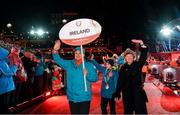 18 March 2017; Chief Executive Officer, Special Olympics, Mary Davis and Team Ireland's Caolan McConville, a member of Skiability Special Olympics Club, from Aghagallon, Co. Armagh, lead Team Ireland during the Opening Ceremony of the 2017 Special Olympics World Winter Games at Planai-Hochwurzen Bahnen in Schladming, Austria. Photo by Ray McManus/Sportsfile