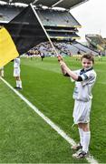 17 March 2017; AIB flagbearer Aaron Tubridy, age 11, who won an AIB flag bearer competition to wave on Ballyea at the AIB GAA Hurling All-Ireland Senior Club Championship Final match between Ballyea and Cuala at Croke Park in Dublin on St. Patrick's Day. Photo by Brendan Moran/Sportsfile