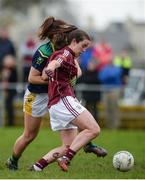 19 March 2017; Roisin Leonard of Galway shoots to score her side's first goal despite the attentions of Aislinn Desmond of Kerry during the Lidl Ladies Football national league Round 5 match between Galway and Kerry at Corofin GAA Club in Corofin, Co. Galway. Photo by Sam Barnes/Sportsfile