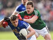 19 March 2017; Fergal Reilly of Cavan in action against Andy Moran of Mayo during the Allianz Football League Division 1 Round 5 match between Mayo and Cavan at Elverys MacHale Park in Castlebar, Co Mayo. Photo by David Maher/Sportsfile