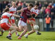 19 March 2017; Michael Daly of Galway is fouled by Niall Keenan of Derry, resulting in a penalty during the Allianz Football League Division 2 Round 5 match between Galway and Derry at St. Jarlath’s Park in Tuam, Co Galway. Photo by Sam Barnes/Sportsfile