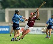 30 March 2002; Liam Ryan of Dublin in action against Joe Rabbitte of Galway during the Allianz Hurling League Division 1A Round 1 match between Dublin and Galway at Parnell Park in Dublin. Photo by Damien Eagers/Sportsfile