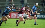 30 March 2002; Richie Murray of Galway in action against Liam Ryan of Dublin during the Allianz Hurling League Division 1A Round 1 match between Dublin and Galway at Parnell Park in Dublin. Photo by Damien Eagers/Sportsfile