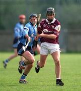 30 March 2002; Richie Murray of Galway is tackled by Carl Meehan of Dublin during the Allianz Hurling League Division 1A Round 1 match between Dublin and Galway at Parnell Park in Dublin. Photo by Damien Eagers/Sportsfile