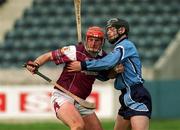30 March 2002; Joe Rabbitte of Galway in action against Stephen Perkins of Dublin during the Allianz Hurling League Division 1A Round 1 match between Dublin and Galway at Parnell Park in Dublin. Photo by Pat Murphy/Sportsfile