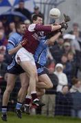 31 March 2002; Sean Ó Domhnaill of Galway in action against Darren Homan, left, and Enda Crennan of Dublin during the Allianz Football League Division 1A Round 7 match between Galway and Dublin at St Jarlath's Park in Tuam, Galway. Photo by Damien Eagers/Sportsfile