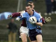 31 March 2002; Ray Cosgrove of Dublin in action against Gary Fahey of Galway during the Allianz Football League Division 1A Round 7 match between Galway and Dublin at St Jarlath's Park in Tuam, Galway. Photo by Damien Eagers/Sportsfile
