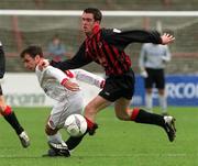 31 March 2002; Fergal Harkin of Bohemians in action against Pat Fenlon of Shelbourne during the eircom League Premier Division match between Bohemians and Shelbourne at Dalymount Park in Dublin. Photo by Ray Lohan/Sportsfile