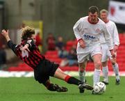 31 March 2002; Jim Gannnon of Shelbourne in action against Kevin Hunt of Bohemians during the eircom League Premier Division match between Bohemians and Shelbourne at Dalymount Park in Dublin. Photo by Ray Lohan/Sportsfile