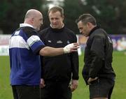 28 February 2002; Keith Wood, left, talks with team-mates Denis Hickie, centre, and Rob Henderson during Ireland Rugby Squad Training at Dr Hickey Park in Greystones, Wicklow. Photo by Matt Browne/Sportsfile