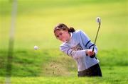 2 April 2002; Laura Holmes of Enniscrone GC chips out of a bunker during her practice round ahead of the Irish Ladies Golf Union (ILGU) Girls' Interprovincial Championship 2002 at Headfort Golf Club in Kells, Meath. Photo by Brendan Moran/Sportsfile