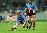30 March 2002; Derek O'Reilly of Dublin in action against Ollie Fahy of Galway during the Allianz Hurling League Division 1A Round 1 match between Dublin and Galway at Parnell Park in Dublin. Photo by Pat Murphy/Sportsfile