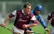 30 March 2002; Rory Gantley of Galway in action against Stephen Hiney of Dublin during the Allianz Hurling League Division 1A Round 1 match between Dublin and Galway at Parnell Park in Dublin. Photo by Damien Eagers/Sportsfile