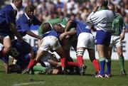 6 April 2002; Peter Clohessy of Ireland retains possession against Raphael Ibanez, 2, of France during the Six Nations Rugby Championship match between France and Ireland at Stade de France in Paris, France. Photo by Brendan Moran/Sportsfile