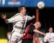 7 April 2002; Donal Broughan of Dundalk in action against Trevor Molloy of Bohemians during the FAI Carlsberg Senior Challenge Cup Final match between Bohemians and Dundalk at Tolka Park in Dublin. Photo by David Maher/Sportsfile