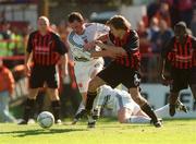 7 April 2002; Kevin Hunt of Bohemians in action against David Hoey of Dundalk during the FAI Carlsberg Senior Challenge Cup Final match between Bohemians and Dundalk at Tolka Park in Dublin. Photo by Brian Lawless/Sportsfile