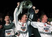 7 April 2002; Dundalk captain David Crawley lifts the cup after the FAI Carlsberg Senior Challenge Cup Final match between Bohemians and Dundalk at Tolka Park in Dublin. Photo by Pat Murphy/Sportsfile