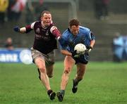 31 March 2002; Peadar Andrews of Dublin in action against John Donnellan of Galway during the Allianz Football League Division 1A Round 7 match between Galway and Dublin at St Jarlath's Park in Tuam, Galway. Photo by Damien Eagers/Sportsfile