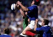 6 April 2002; Fabien Pelous of France wins the kick off during the Six Nations Rugby Championship match between France and Ireland at Stade de France in Paris, France. Photo by Brendan Moran/Sportsfile