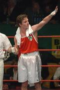 22 February 2002; John Duddy of Ring, Derry, celebrates victory over Andrew Gibson of Larne, Antrim, in their Light Middle Weight Final during the National Senior Boxing Championships 2002 at The National Stadium in Dublin. Photo by Damien Eagers/Sportsfile