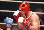 22 February 2002; Marvin Lee of Oughterard Boxing Club, Galway, during the 75kg bout against Kenneth Egan of Neilstown Boxing Club, Dublin, during the National Senior Boxing Championships 2002 at The National Stadium in Dublin. Photo by Damien Eagers/Sportsfile