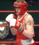 22 February 2002; Roy Sheehan of St Michael's in Athy, Kildare, during the 63.5kg bout against Paul McCloskey of St Canice's Boxing Club, Derry, during the National Senior Boxing Championships 2002 at The National Stadium in Dublin. Photo by Damien Eagers/Sportsfile