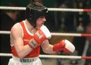 22 February 2002; Stephen Ormonde of Quarryvale Boxing Club, Dublin, during the Featherweight Final against Gavin Brown of Crumlin Boxing Club, Dublin, at the National Senior Boxing Championships at The National Stadium in Dublin. Photo by Damien Eagers/Sportsfile