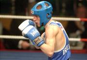 22 February 2002; Martin Lindsey of Immaculata Belfast during the Bantamweight Final against Damien McKenna of Holy Family Boxing Club, Drogheda, during the National Senior Boxing Championships 2002 at The National Stadium in Dublin. Photo by Damien Eagers/Sportsfile