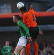 10 April 2002; Jonathan Daly of Republic of Ireland in action against Nigel de Jong of Netherlands during the UEFA U19 European Championships Intermediary Round Second Leg match between Republic of Ireland and Netherlands at Turner's Cross in Cork. Photo by Aoife Rice/Sportsfile