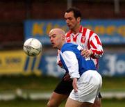 11 April 2002; John Paul Stokes of Limerick in action against Paddy McLaughlin of Derry City during the eircom League Cup Final Second Leg match between Derry City and Limerick FC at the Brandywell Stadium in Derry. Photo by Matt Browne/Sportsfile