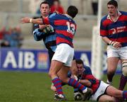 13 April 2002; Niall McNamara of Shannon is tackled by Alan Reddon of Clontarf during the AIB All Ireland League Division 1 Semi-Final match between Shannon and Clontarf at Thomond Park in Limerick. Photo by Matt Browne/Sportsfile