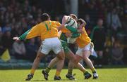 14 April 2002; Séamus Moynihan of Kerry is tackled by David Crimmins, 11, and Donal Curtis of Meath during the Allianz National Football League Division 2 Semi-Final match between Meath and Kerry at the Gaelic Grounds in Limerick. Photo by Matt Browne/Sportsfile