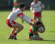 14 April 2002; David Nestor of Mayo in action against Conor Gormley of Tyrone during the Allianz National Football League Division 1 Semi-Final match between Mayo and Tyrone at Brewster Park in Enniskillen, Fermanagh. Photo by Damien Eagers/Sportsfile