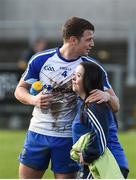 19 March 2017; Ryan Wylie of Monaghan giving Laura Finlay from Ballybay a hug following the Allianz Football League Division 1 Round 5 match between Monaghan and Roscommon at Páirc Grattan in Inniskeen, Co Monaghan. Photo by Philip Fitzpatrick/Sportsfile