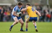 19 March 2017; Darren Hughes of Monaghan in action against Tom Corcoran of Roscommon during the Allianz Football League Division 1 Round 5 match between Monaghan and Roscommon at Páirc Grattan in Inniskeen, Co Monaghan. Photo by Piaras Ó Mídheach/Sportsfile