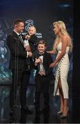 19 March 2017; Robbie Keane receives his Hall of Fame Award with wife Claudine and sons Hudson (left), and Robert Jnr,  during the Three FAI International Soccer Awards at RTE Studios in Donnybrook, Dublin. Photo by Brendan Moran/Sportsfile