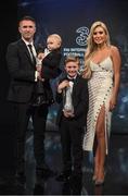 19 March 2017; Robbie Keane receives his Hall of Fame Award with wife Claudine and sons Hudson (left), and Robert Jnr,  during the Three FAI International Soccer Awards at RTE Studios in Donnybrook, Dublin. Photo by Brendan Moran/Sportsfile