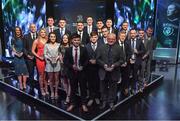 19 March 2017; The award winners pose for a group photograph after the Three FAI International Soccer Awards at RTE Studios in Donnybrook, Dublin. Photo by Brendan Moran/Sportsfile