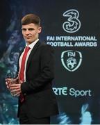 19 March 2017; Paul McMahon, Football For All Under 19 Squad, after being presented with the Football For All International Player of the Year during the Three FAI International Soccer Awards at RTE Studios in Donnybrook, Dublin. Photo by Brendan Moran/Sportsfile