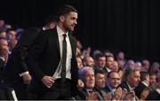 19 March 2017; Robbie Brady makes his way to the stage to collect the Senior International Player of the Year during the Three FAI International Soccer Awards at RTE Studios in Donnybrook, Dublin. Photo by Brendan Moran/Sportsfile