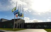 20 March 2017; A general view of the flags flying at half-mast at FAI National Training Centre in Abbotstown Co. Dublin, before the Republic of Ireland squad training in respect of the late Derry City captain Ryan McBride who passed away suddenly on 19 March 2017 at the age of 27. Photo by David Maher/Sportsfile